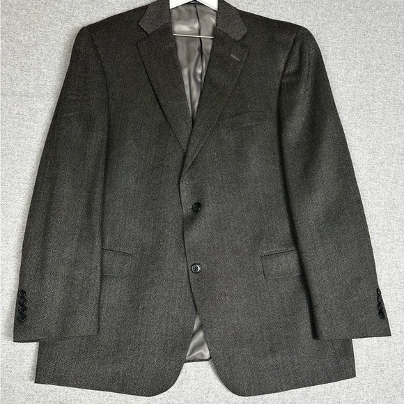 Hart Schaffner Marx Sport Coat Mens 44R Gray Herringbone Tweed 2 Button Made USA
